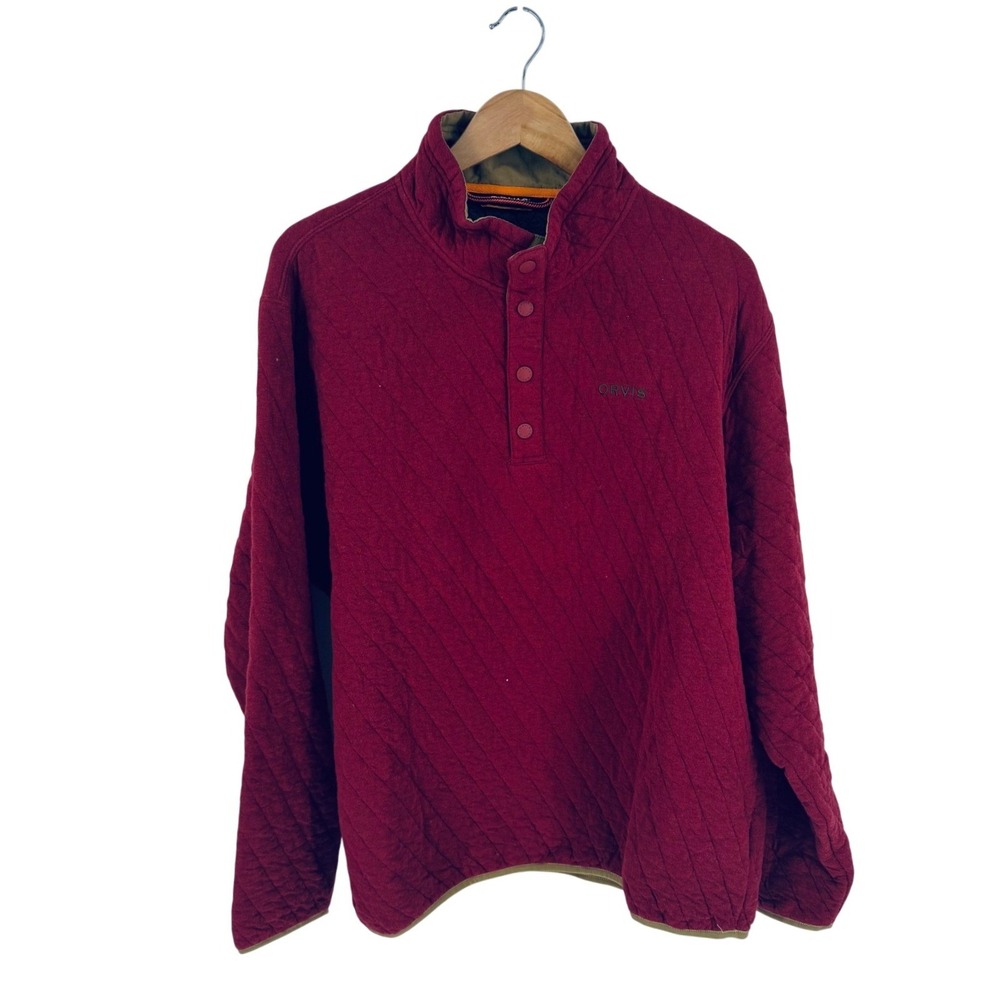 ORVIS Quilted Quarter Snap Pullover Burgundy Men's XL‎ Cotton Heritage Casual